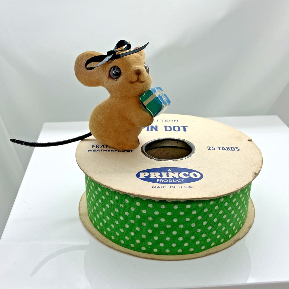 Vtg. Princo Ribbon‎ 1970's 25 Yards Green Pin Dot Polka Dot NOS Mouse Kitschy